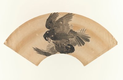 Senza titolo - disegno a forma di ventaglio di due uccelli, 1603-1868 da Japanese School