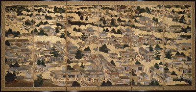 Vedute di Kyoto e dintorni (Rakuchu rakugai zu), 1616-24 circa (inchiostro, colore e foglia d
