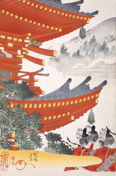 Guerrieri in partenza, da un album di xilografie del XIX secolo da Japanese School