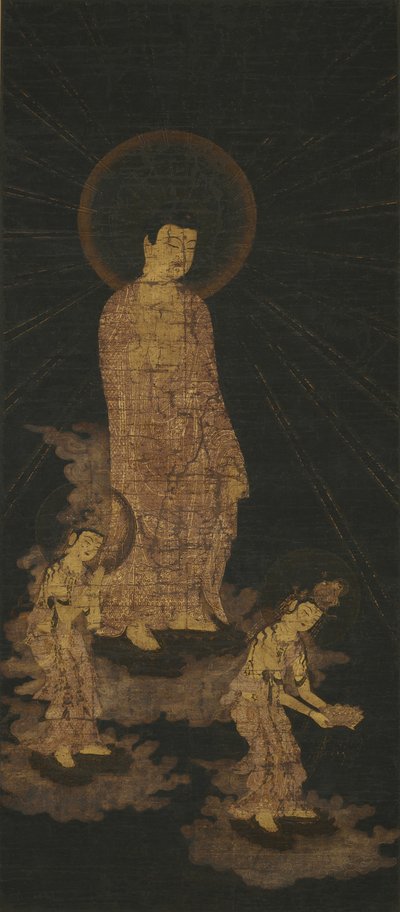 Discesa di benvenuto della triade di Amida Buddha da Japanese School