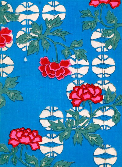 Lanterne bianche e peonie su sfondo blu da Japanese School