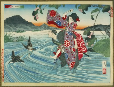 Il demone Omatsu uccide Shirosaburō nel guado da Tsukioka Yoshitoshi