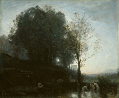 Ninfe da bagno e bambino da Jean-Baptiste-Camille Corot