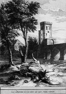 La lattaia e la brocca di latte (incisione) da Jean Baptiste (after) Oudry