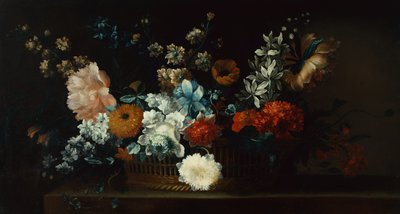 Peonie, crisantemi e altri fiori in un cesto da Jean Baptiste Belin de Fontenay
