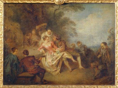Riunione di attori della commedia italiana in un parco ... da Jean-Baptiste Joseph Pater