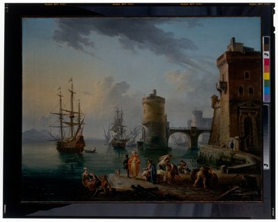 Scena di porto: mercanti turchi sul molo davanti alle navi da Jean Baptiste Lallemand