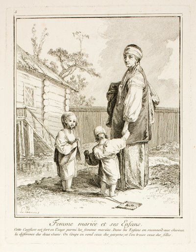 Donna sposata e i suoi figli, tavola cinque da Divers Habillements des Peuples du Nord da Jean-Baptiste Le Prince