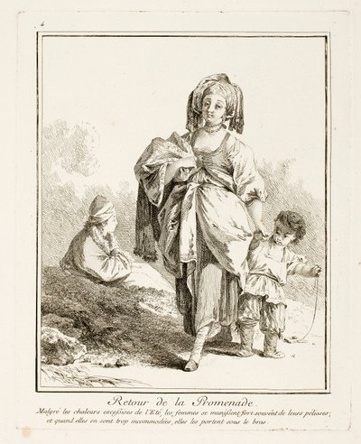 Passeggiata di ritorno, quarto piatto da Suite de Divers Habillements de Peuples du Nord da Jean-Baptiste Le Prince