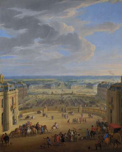 Francese: Vue perspective du château de Versailles sur la place d