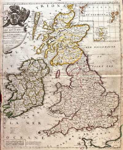 Mappa dei regni di Inghilterra, Scozia e Irlanda (Gran Bretagna) da Jean Baptiste Nolin