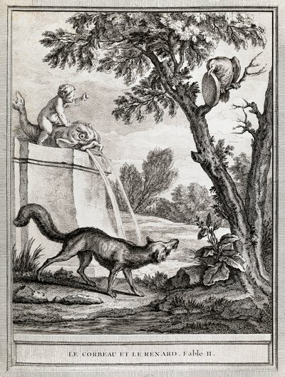 La Cornacchia e la Volpe, illustrazione di Jean-Baptiste Oudry per la favola di Jean de La Fontaine da Jean Baptiste Oudry