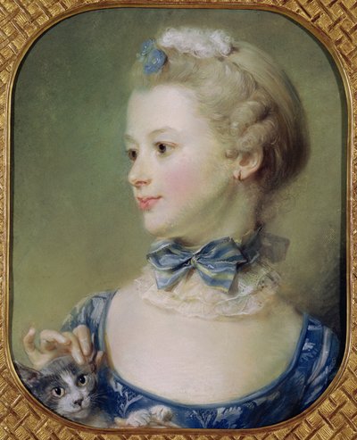 Giovane ragazza con un gatto da Jean Baptiste Perronneau