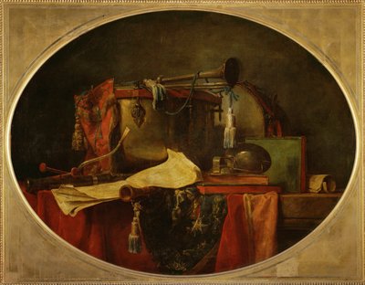 Les attributs de la music guerriere - Gli attributi della musica marziale, supraporte per il Chateau de Bellevue1767 ... da Jean-Baptiste Simeon Chardin