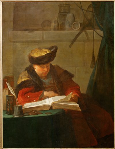 Un chimiste dans son laboratoire, dit aussi un philosophe occupee de sa lecture - un chimico nel suo laboratorio ... da Jean-Baptiste Simeon Chardin
