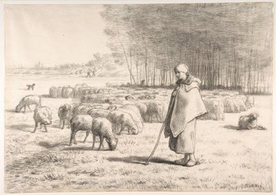 Una pastorella con il suo gregge da Jean-Francois Millet