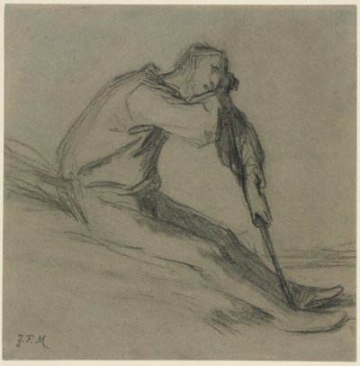 Contadino seduto che riposa su una zappa da Jean-Francois Millet