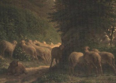 Pecore che pascolano lungo una siepe da Jean Francois Millet