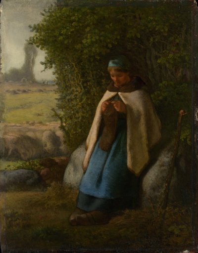 Pastorella seduta su una roccia da Jean Francois Millet
