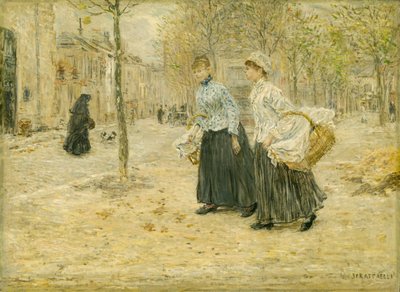 Due lavandaie attraversano un piccolo parco a Parigi, c.1890 da Jean Francois Rafaelli