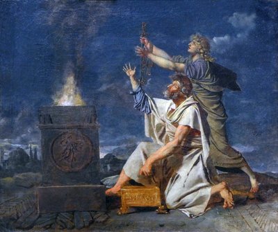Un giovane guerriero romano accompagnato da suo padre chiede agli dei il successo delle sue armi, c.1780 da Jean Germain Drouais