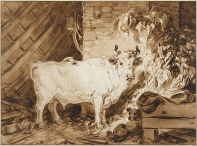 Toro bianco e un cane in una stalla da Jean Honore Fragonard