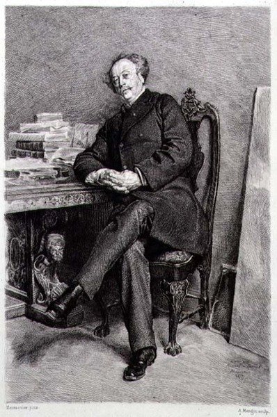 Alexandre Dumas fils (1824-95), romanziere e drammaturgo francese, inciso da A Mongin da Jean Louis Ernest (after) Meissonier