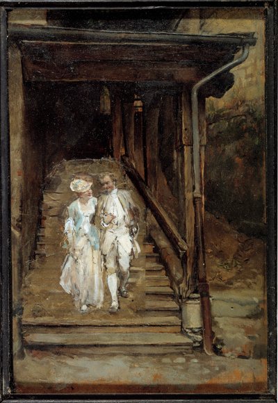 La scala di legno della Cattedrale di Losanna o Il filosofo Jean Jacques Rousseau e madame de Warens da Jean Louis Ernest Meissonier