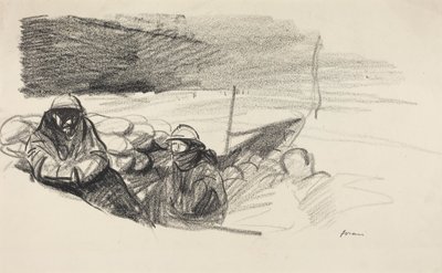 a) Due soldati in trincea (recto); b) Interno con figure sedute dietro un tavolo (verso) da Jean-Louis Forain