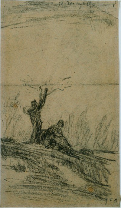 Figura seduta sotto un albero da Jean Francois Millet