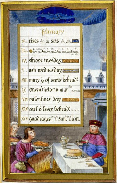 Febbraio: Scena di pasto (Pesci) - facsimile delle Ore di Anna di Bretagna, di Jean Bourdichon da Jean (after) Bourdichon