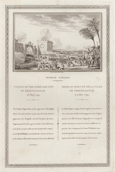 Cattura del forte e della città di Seringapatnam da parte dei britannici, Quarta Guerra Anglo-Mysore, India da Jean (after) Duplessi Bertaux