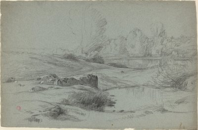 Un prato roccioso vicino a un fiume da Jean Achille Benouville