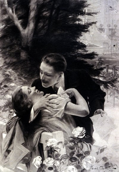 Scena di seduzione. Incisione di André Castaigne. 1922 da Jean Alexandre Michel Andre Castaigne