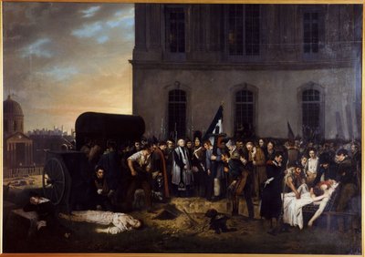 Sepoltura temporanea delle vittime di luglio davanti alla colonnata del Louvre da Jean Alphonse Roehn