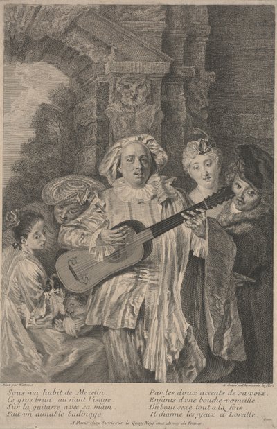 Nel costume di Mezetin da Jean Antoine (after) Watteau