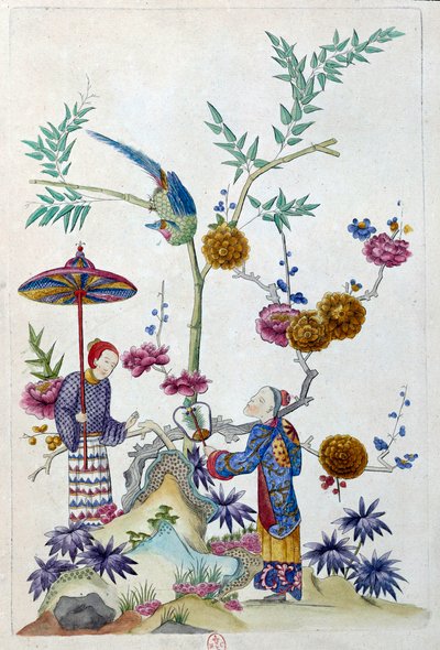 Disegno da un vaso cinese: coppia in un giardino da Jean Antoine Fraisse