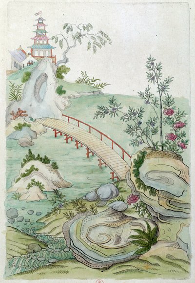 Disegno da un vaso cinese: paesaggio con ponte da Jean Antoine Fraisse