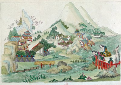Disegno da un vaso cinese: paesaggio con fiume e personaggi da Jean Antoine Fraisse