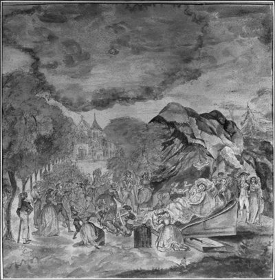 Persone che sfilano davanti al cadavere di Marat vicino alla grotta dei Cordeliers, 1793 da Jean Antoine Laurent