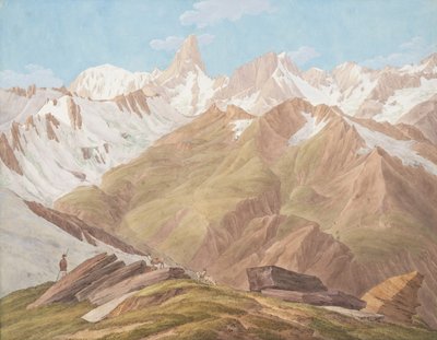 Vista del Massiccio del Monte Bianco vicino al Petit Jorasse, Grand Jorasse, le..., fine XVIII-XIX secolo da Jean Antoine Linck