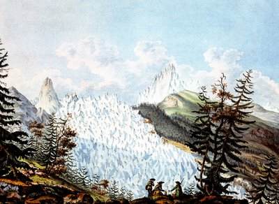 Vista della valanga del Mare di Ghiaccio, c.1800 (incisione) da Jean Antoine Linck