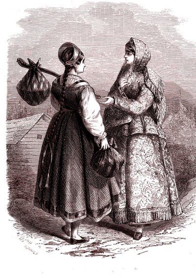 Russia. Donne dei monti Valdaiy. 1865 (incisione) da Jean Antoine Valentin Foulquier
