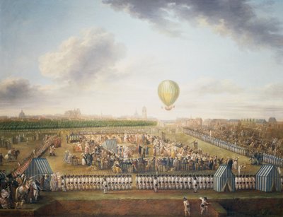 14ª esperienza di Jean-Pierre Blanchard e Chevalier Lepinard con mongolfiera, Lille, 26 agosto da Jean Antoine Watteau