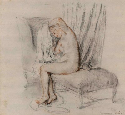 Donna nuda che si toglie la camicia, ca 1717 da Jean Antoine Watteau