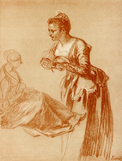 Studi di figure per una ragazza in piedi e una seduta da Jean Antoine Watteau