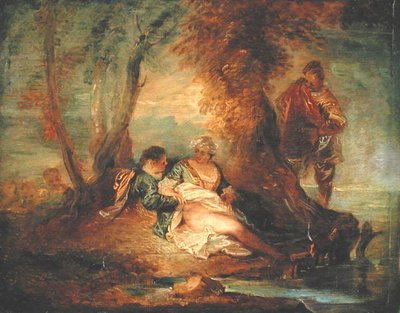 Figure nel paesaggio, c.1700 (olio su pannello) da Jean Antoine Watteau