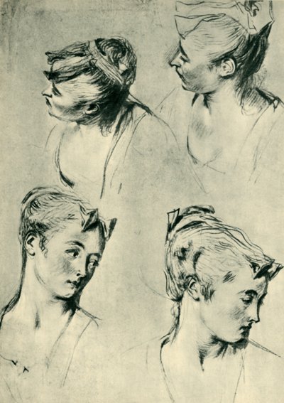 Quattro studi di teste femminili, inizio XVIII secolo, 1943 da Jean Antoine Watteau