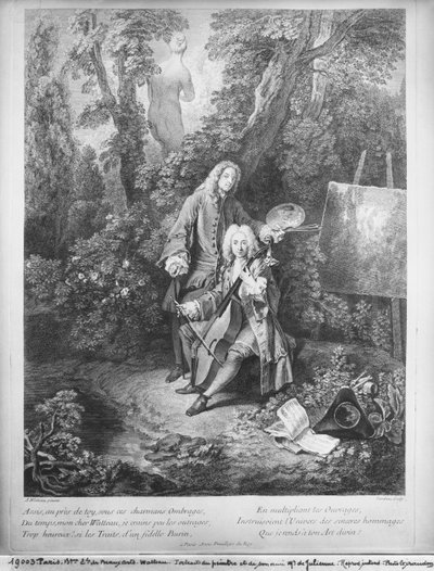 Jean Antoine Watteau e il suo amico Monsieur de Julienne, inciso da Nicolas Henri Tardieu (1674-1749) da Jean Antoine Watteau