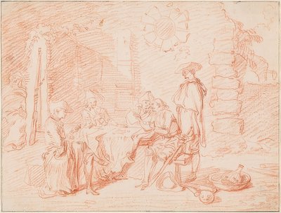 Soldati che giocano a carte davanti a un muro da Jean Antoine Watteau